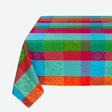 French Provencal Jacquard Woven Tablecloth Flowers /Geometric 63X98 Made France