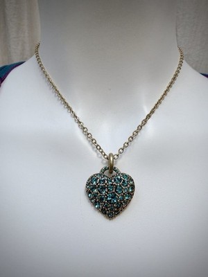 Pilgrim Teal Crystal Pave Heart Pendant Necklace Gold Tone NWT Denmark Jewelry