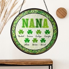 Personalized Irish Family Stained Glass Suncatcher, Shamrock Mother Window Decor