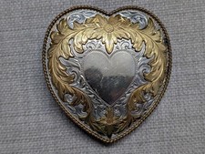 vintage MONTANA SILVERSMITHS belt buckle HEART engraved WESTERN cowboy rodeo