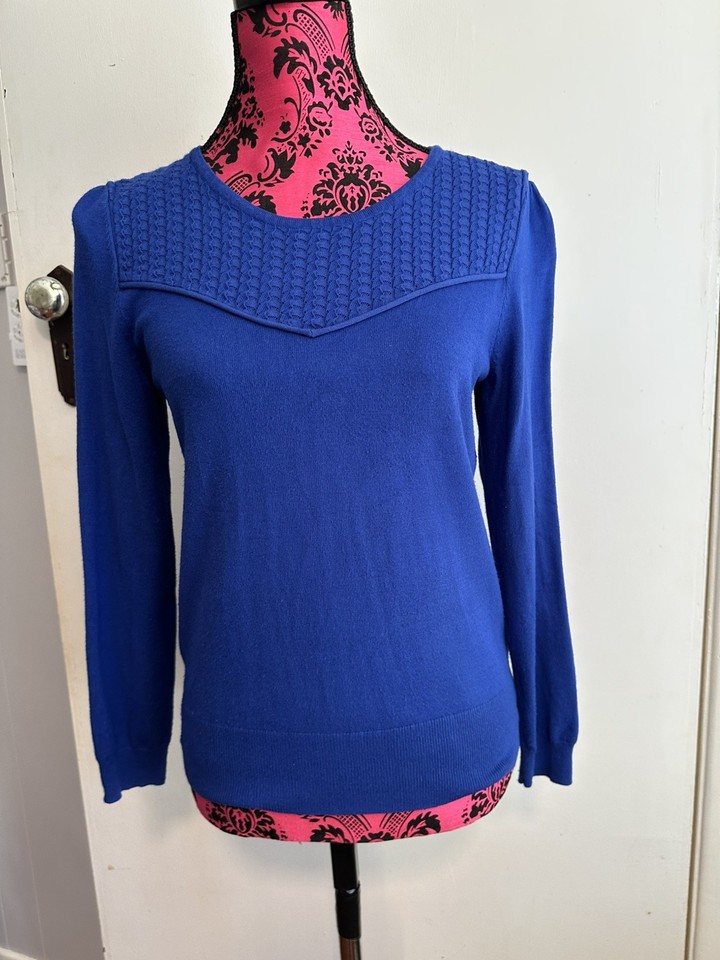 Review 14 Jumper Knit Pullover Cobalt Blue Long Sleeve Round Neck GUC