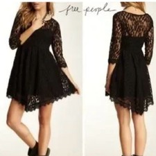 FREE PEOPLE W Small Queens Love Black Whimsi Grunge Fairy Lace Dress No size tag