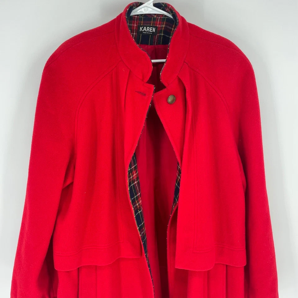 Abrigo de Lana Karen De Colección Años 90 De Gran Tamaño Cuadrado Navidad Rojo Mujeres XL Retro Y2K Cuadros Foto 2 de 4