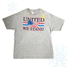 Vintage USA United States of America United We Stand Patriotic Gray T-Shirt XL