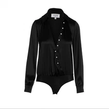 Black Silk Blouse Bodysuit Houghton New York size 6 Medium $528 Retail