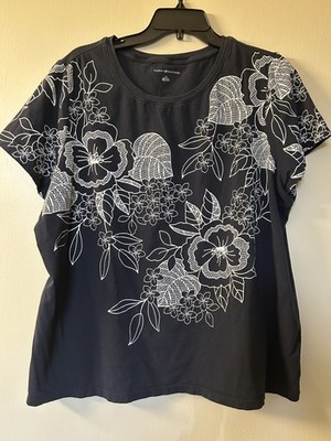Tommy Hilfiger 1X Navy blue t-shirt with flower and leaf pattern