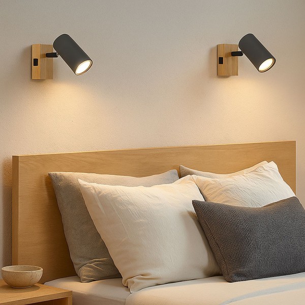 Wandstrahler Wandlampe Spot Beweglich Holzoptik Wohnzimmerlampe H 10 Cm 2Er Set-image
