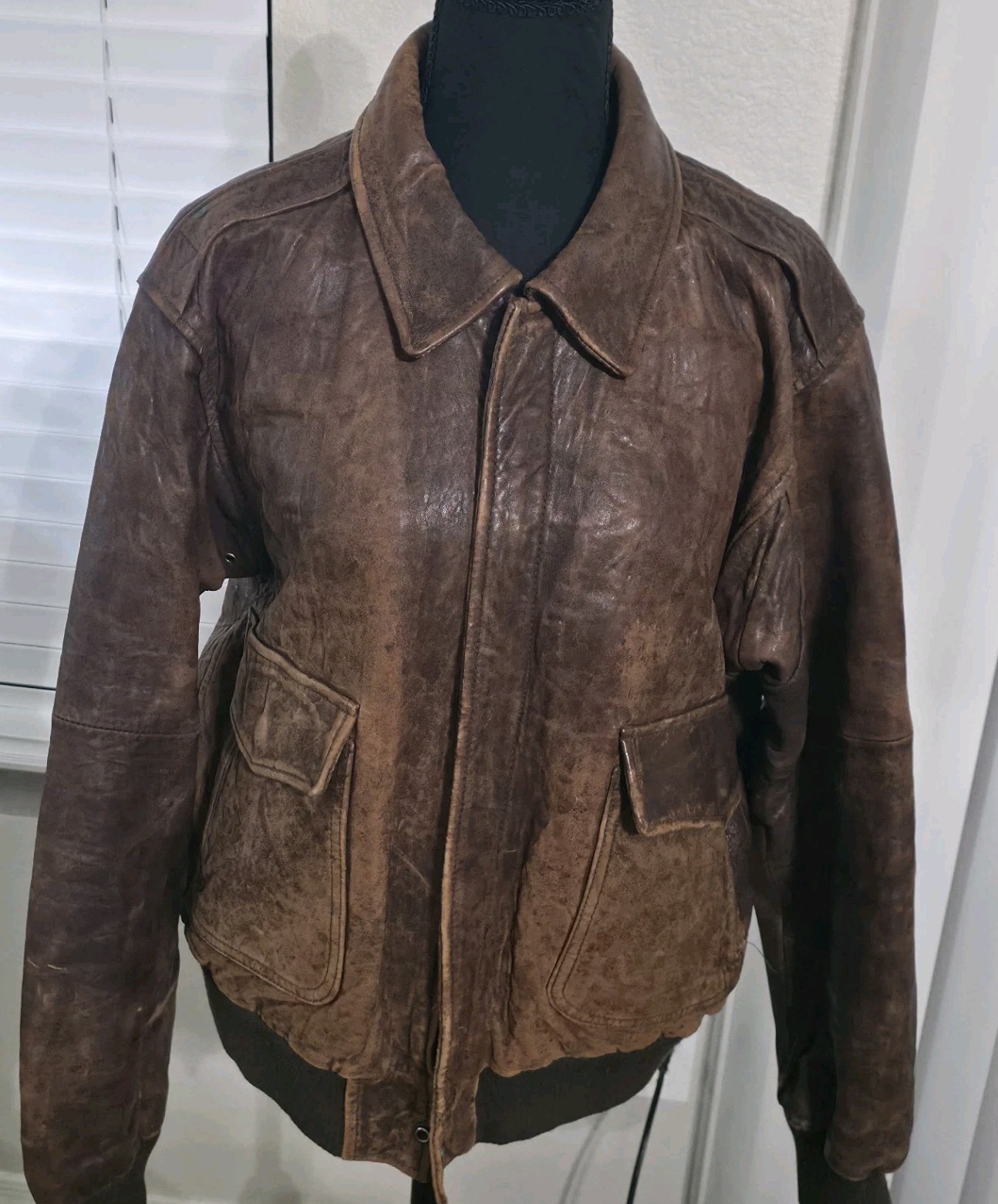 Women's Large Mario Zarelli Distressed Brown Leather Flight Jacket Bomber