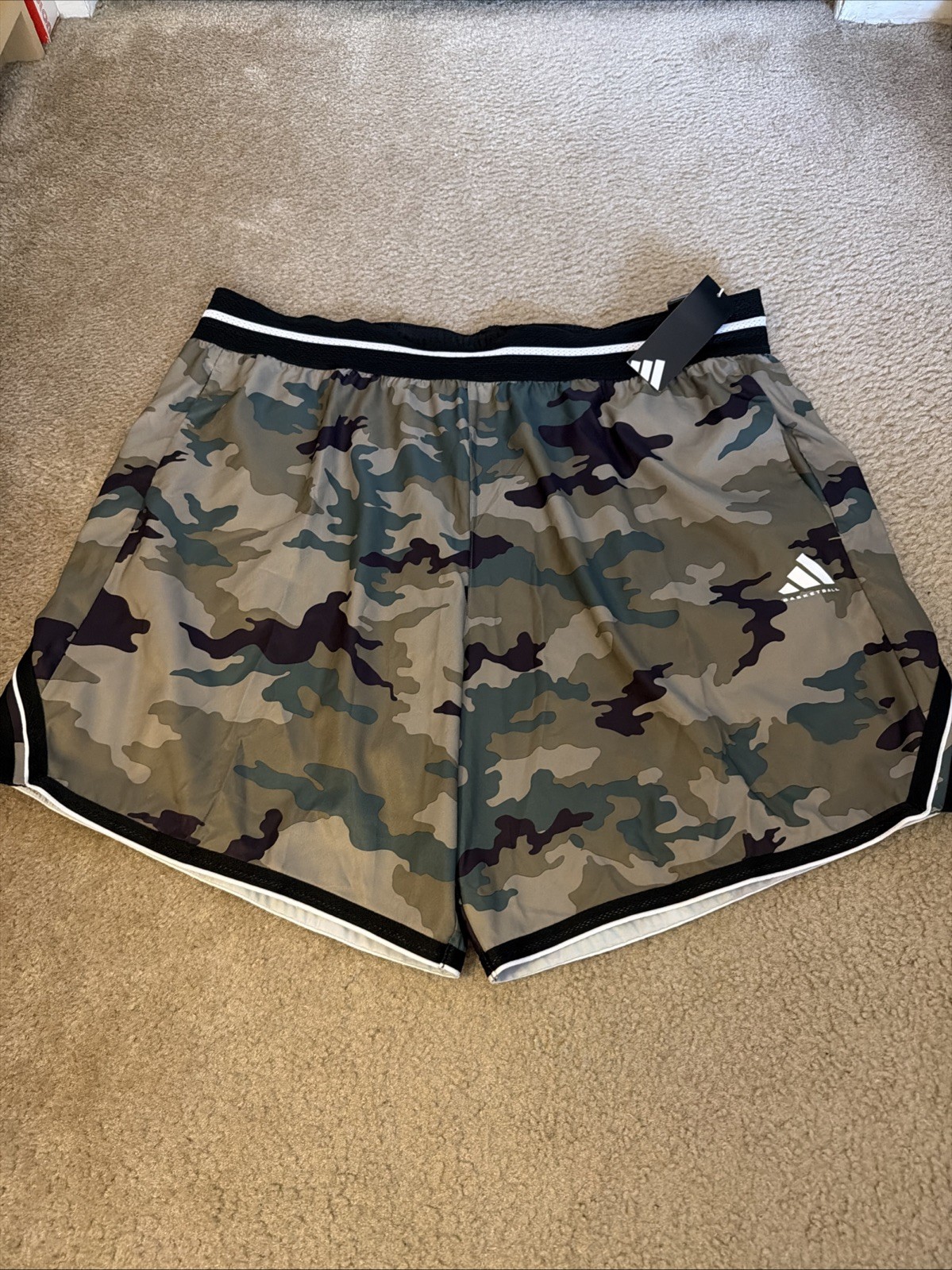 NWT ADIDAS Men's Size 2XL Loose Fit 7” Inseam Basketball Shorts Camo thumbnail 2