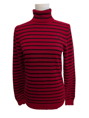 Pull Ralph Lauren (Lauren) Femme L Col Roulé Rouge Rayures Noires Logo Brodé 🏷 - Photo 1/4