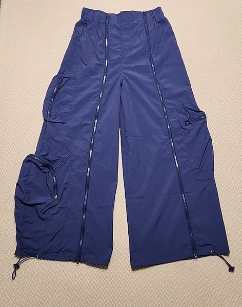 Urban Outfitters Parachute Pants Womens 0 Blue Nylon 90s Front Zip Rip Stop Vtg 