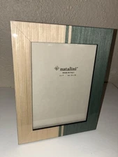 NATALINI Photo Frame 5" X 7” Hand Crafted Wood Easel Felt Back Green Ivory