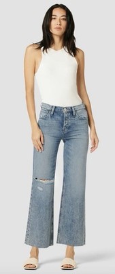 Hudson Rosie High Rise Wide Leg Cropped Jeans 28 Young At Heart Destructed $225