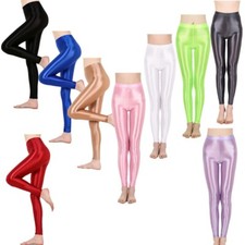 Womens Shiny Glossy High Waist Yoga Pants Stretchy Workout Dance Skinny Leggings