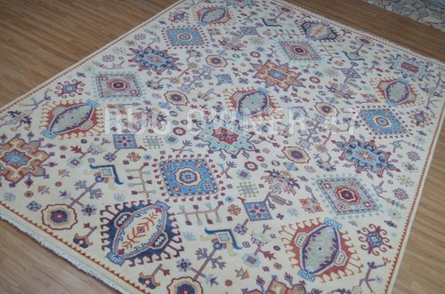 For Home Decor Floral Oriental Area Rug 9X12 Beige, Blue, Hand-Knotted Rug 4810 - Picture 8 of 9