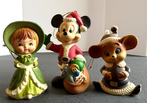 Mickey Mouse And Assorted Characters VintageChristmas Ornaments Lot of 3