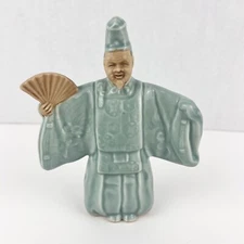 Vintage Ron Gordon Japanese Porcelain Celadon Green Figurine Man Holding Fan 6”