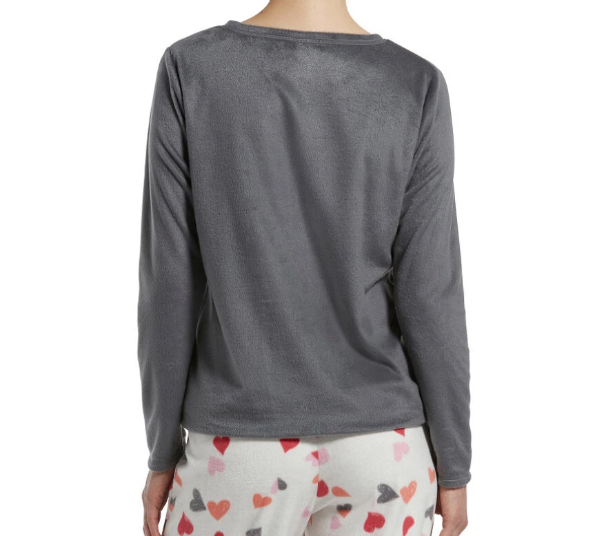 Pullover de tela polar de gamuza con cuello redondo estilo mangas largas gris Foto 2 de 2