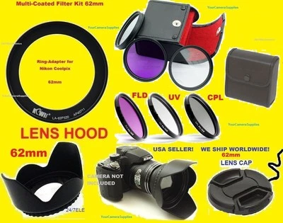 XIT, JJC ADAPTER+ FILTER KIT+HOOD+LENS CAP 62mm for CAMERA NIKON COOLPIX P600 P610 B700