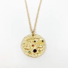 Libra Gold Tone Coin Medallion Horoscope Astrology Zodiac Sign Necklace Gift Oct
