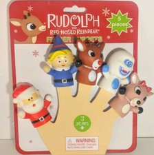 Rudolph The Red Nosed Reindeer Finger Puppets 5pc Santa Hermy Bumble Clarice NIP