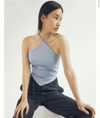 Anthropologie Eri + Ali Swingy Halter Top Size Large L NWT Blue
