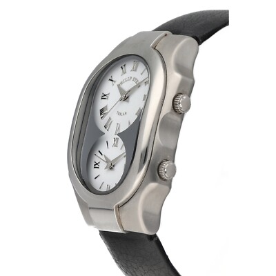 Philip Stein Teslar Dual Time Large White Roman Dial Leather  display picture 1