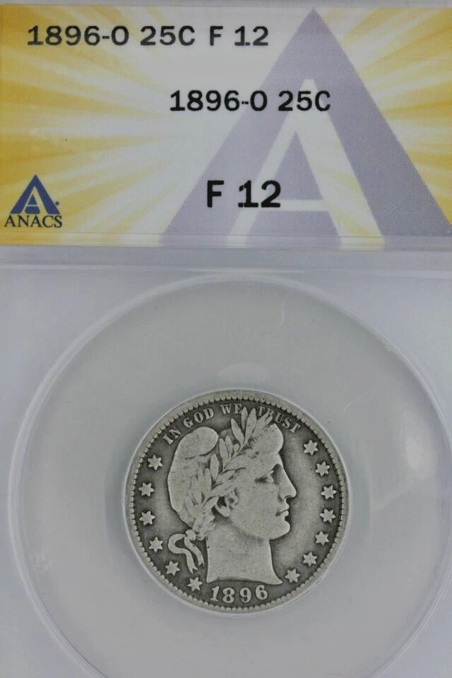 1896-O Barber Quarter - ANACS F12 - Semi-key date - Attractive - Full LIBERTY - Image 3 of 4