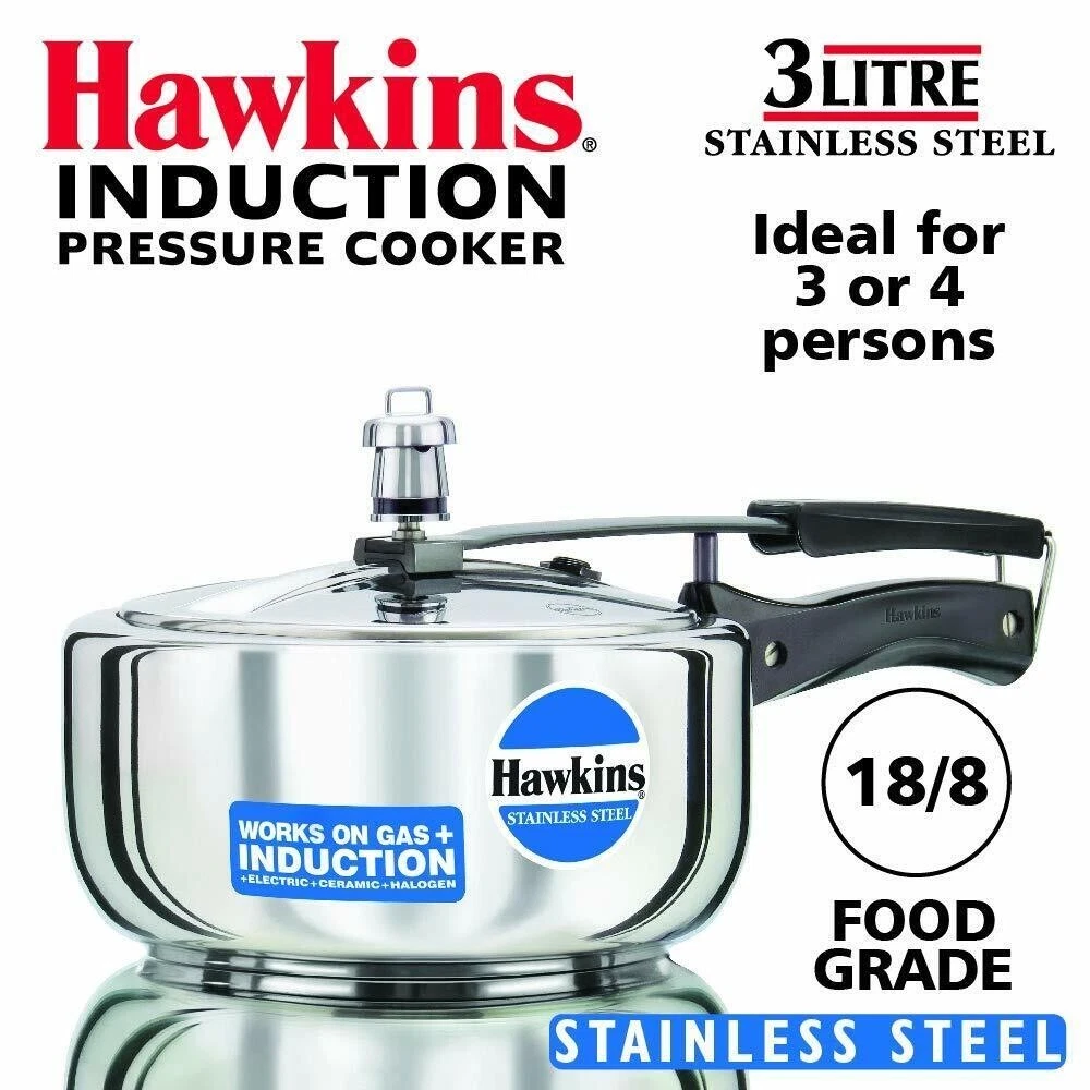 Hawkins Stainless Steel 3Ltr Pressure Cooker Wide Body Induction