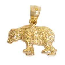 New 14k Yellow Gold 3D Grizzly Bear Pendant