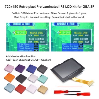 Desaturation V5 Drop In Pre-Laminated Retro Pixel IPS LCD Kit+Shell For GBA SP