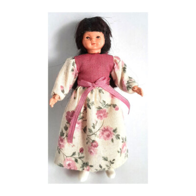 Caco 11128200 Puppe ''Nostalgie Mädchen'' 8 cm blumiges Kleid Biegepuppe 1:12 
