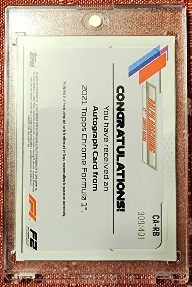 2021 Topps Chrome Formula 1 - CA-RB Ralph Boschung Autograph #309/401 - Image 2 of 2