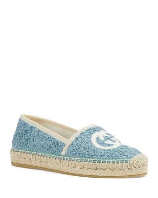 Gucci GG Logo Monogram Terry Espadrilles Flats Shoes Blue $590
