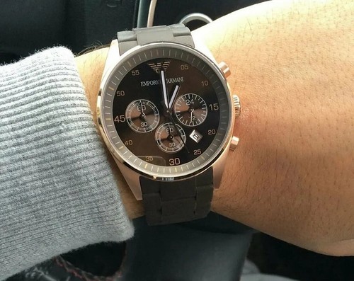 NEW GENUINE EMPORIO ARMANI AR5890 BROWN & ROSE GOLD SILICONE STRAP MENS WATCH - Picture 7 of 9