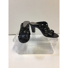 Tahari Black Leather Becca Heeled Slip On Sandals Women's Size 6.5 M