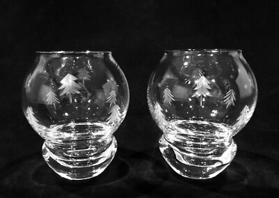 Vintage Mikasa Festive Glow Globe Holiday Etched Glass Votive Holder Set of 2
