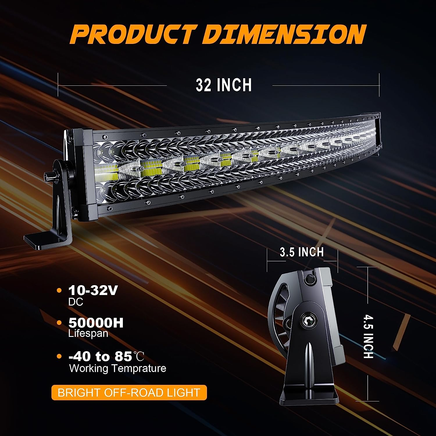 32INCH Curved 180W LED Light Bar Spot Flood Combo Driving For Truck SUV ...