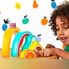 FAO Schwarz Wooden Toy 5 pc Fruit Stacker Wood Puzzle Building Set Christmas Toy