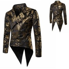 Mens Gilt Tailcoat Gold Tuxedo Lapel Jackets Retro Gothic Steampunk Tops Retro
