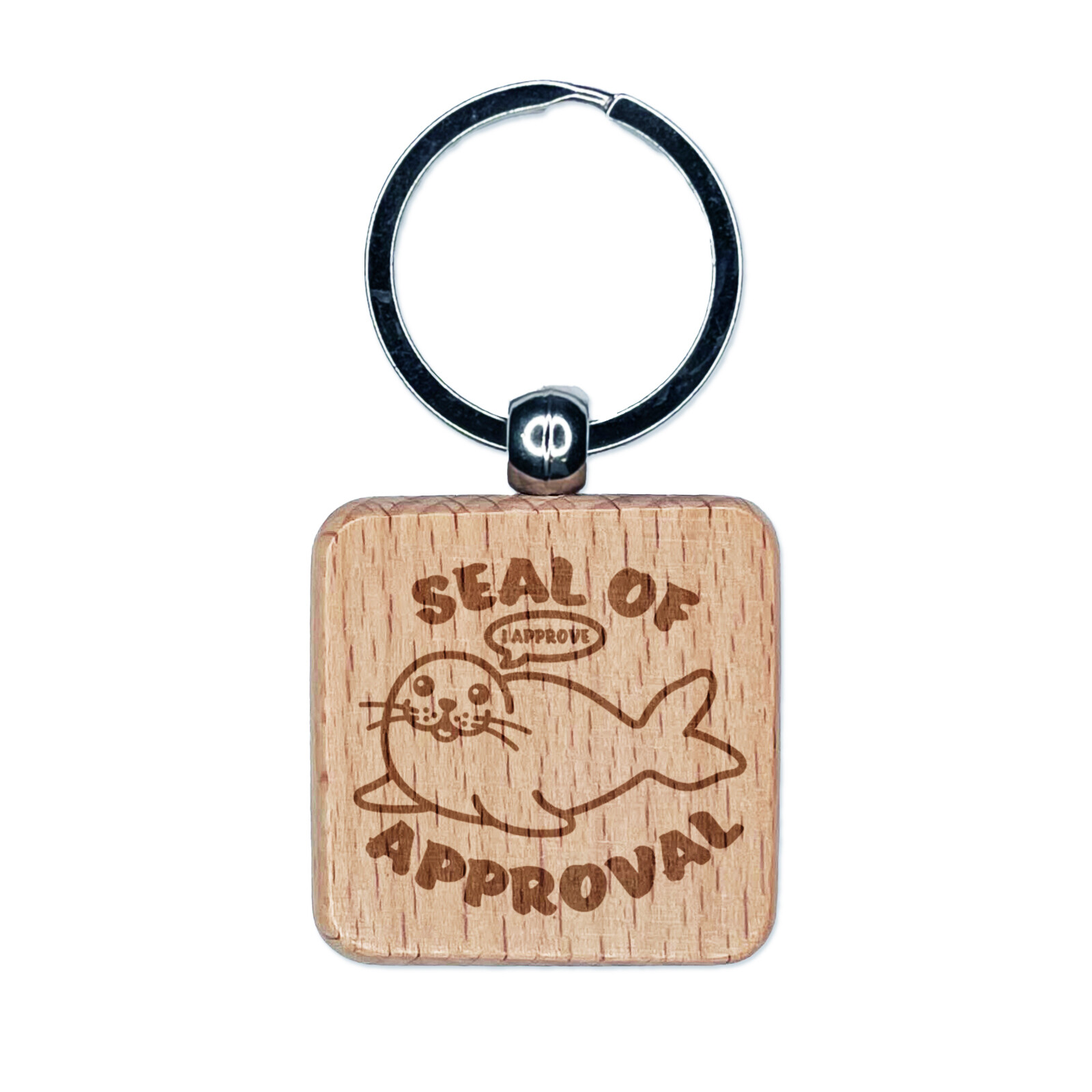Seal of Approval I Approve Funny Engraved Wood Square Keychain Tag Charm