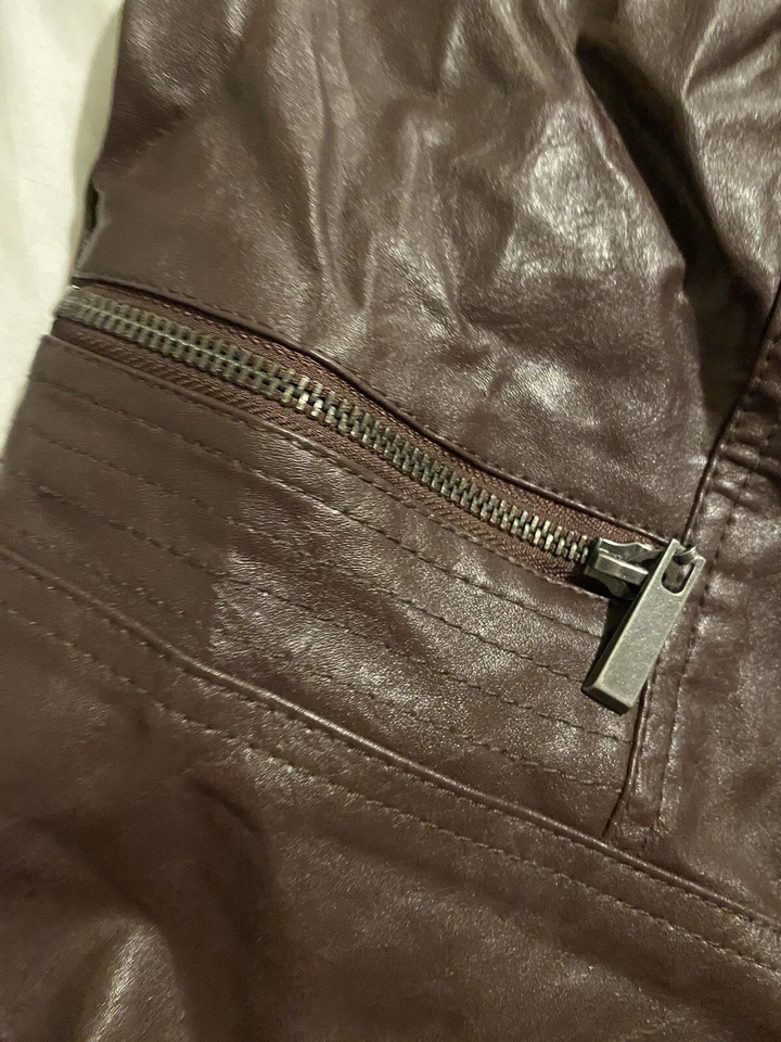 Apt 9 Faux Brown Leather Jacket Womens Size Large Moto - Image 2 of 4