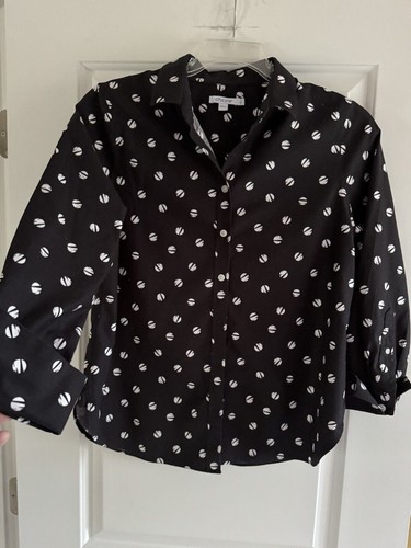 Blusa Chico’s para mujer talla 1 pequeña algodón abotonada lunares mangas largas