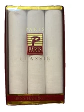 Paris Classic Set of 3 Men's Handkerchiefs , New White