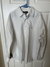 Vtg Ralph Lauren Classic Fit White Oxford Solid Button-Down Shirt Sz 17 34/35