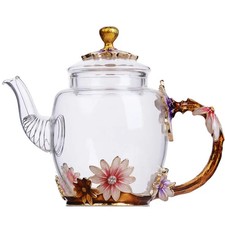 Hand-Painted Enamel Glass Kung Fu Teapot Heat-Resistant Floral Tea Kettle