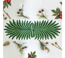 TBS Green Leaf Design Hand Crafted Table Runner Fully Beaded 13" x 36"