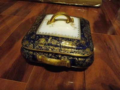 Antique Haviland Limoges Cobalt Blue Gold Berry Covered Tureen Ovington Brothers