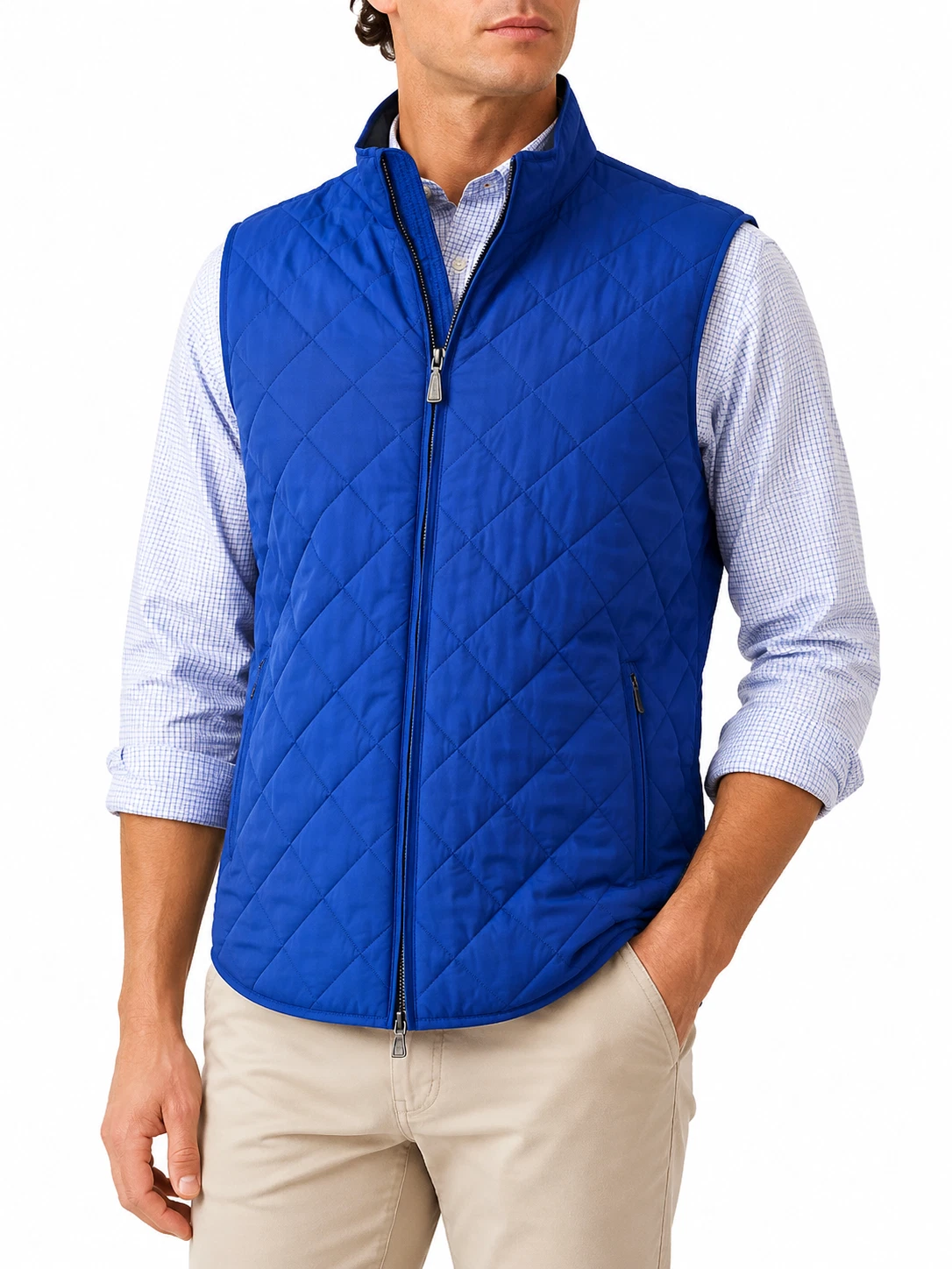 Brooks Brothers Mens Diamond Quilted Insulated Full Zip Vest Royal Blue XL $228