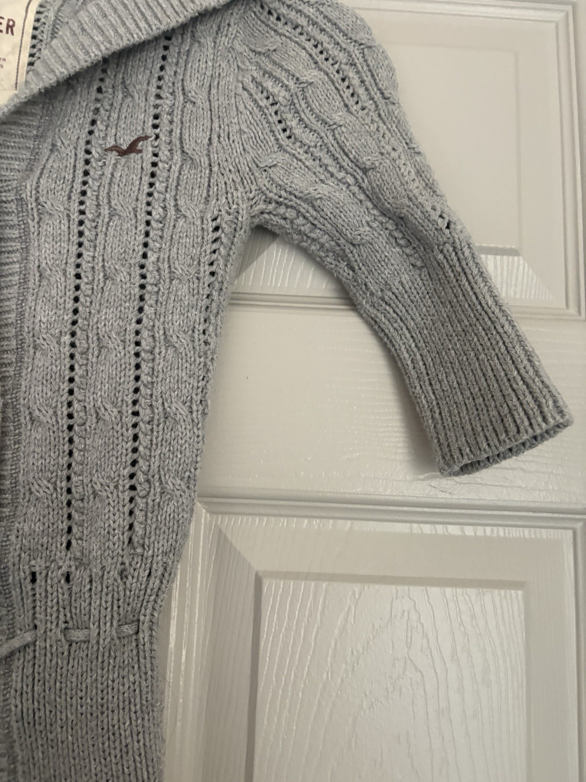 Vintage Y2K Hollister Babydoll Cropped Cable Knit Sweater Bella Swan Gray Sz S image 6